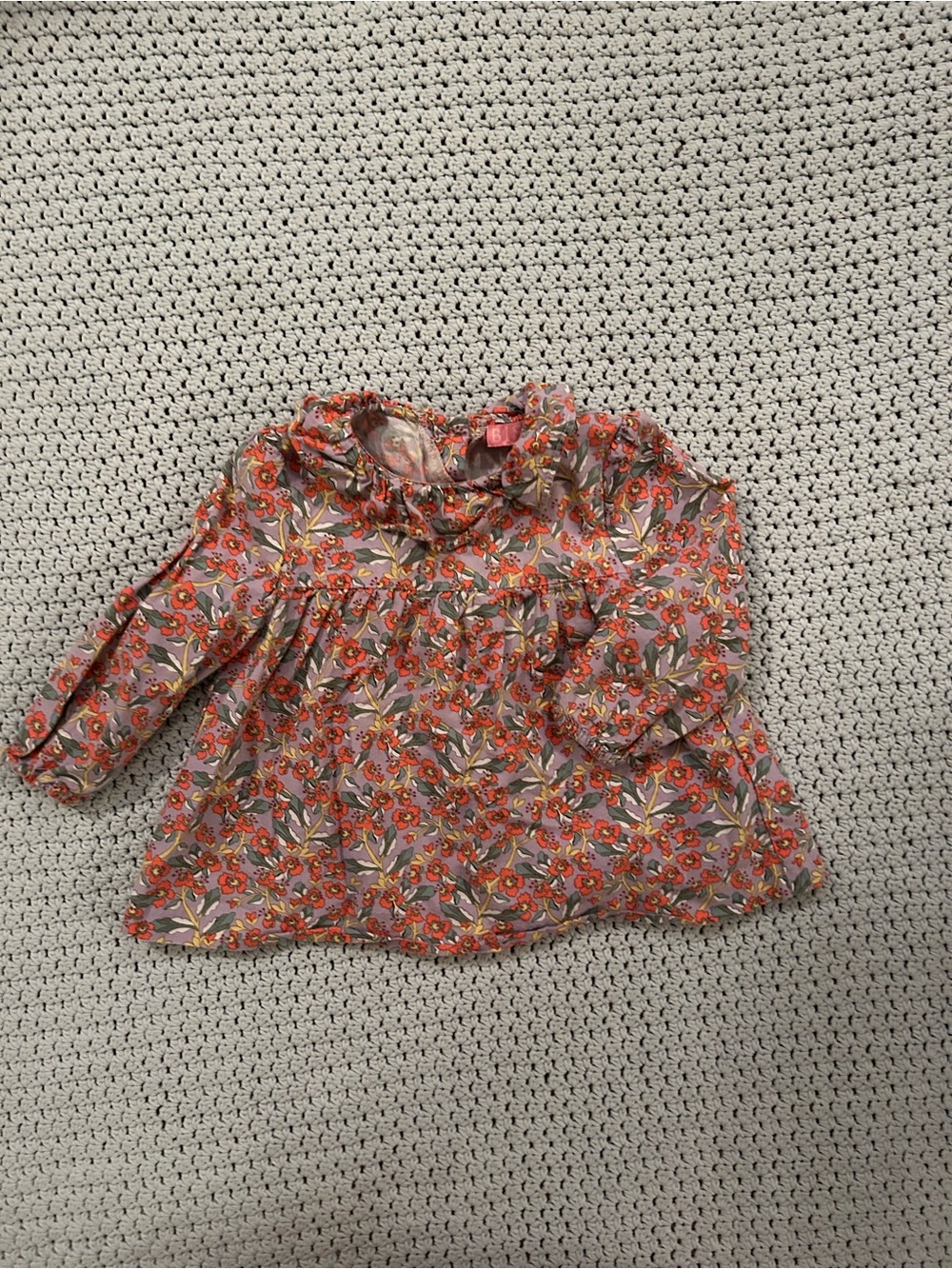 Bisby Floral Ruffle Neck Long-Sleeve Top - Pink/Orange
